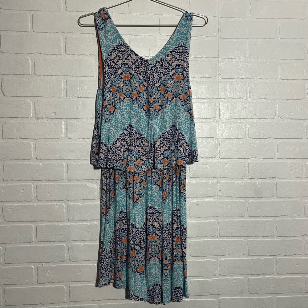 Dept 222 Womens Mini Dress Sleeveless Sun Dress Blue White Medium Petite - Picture 4 of 6
